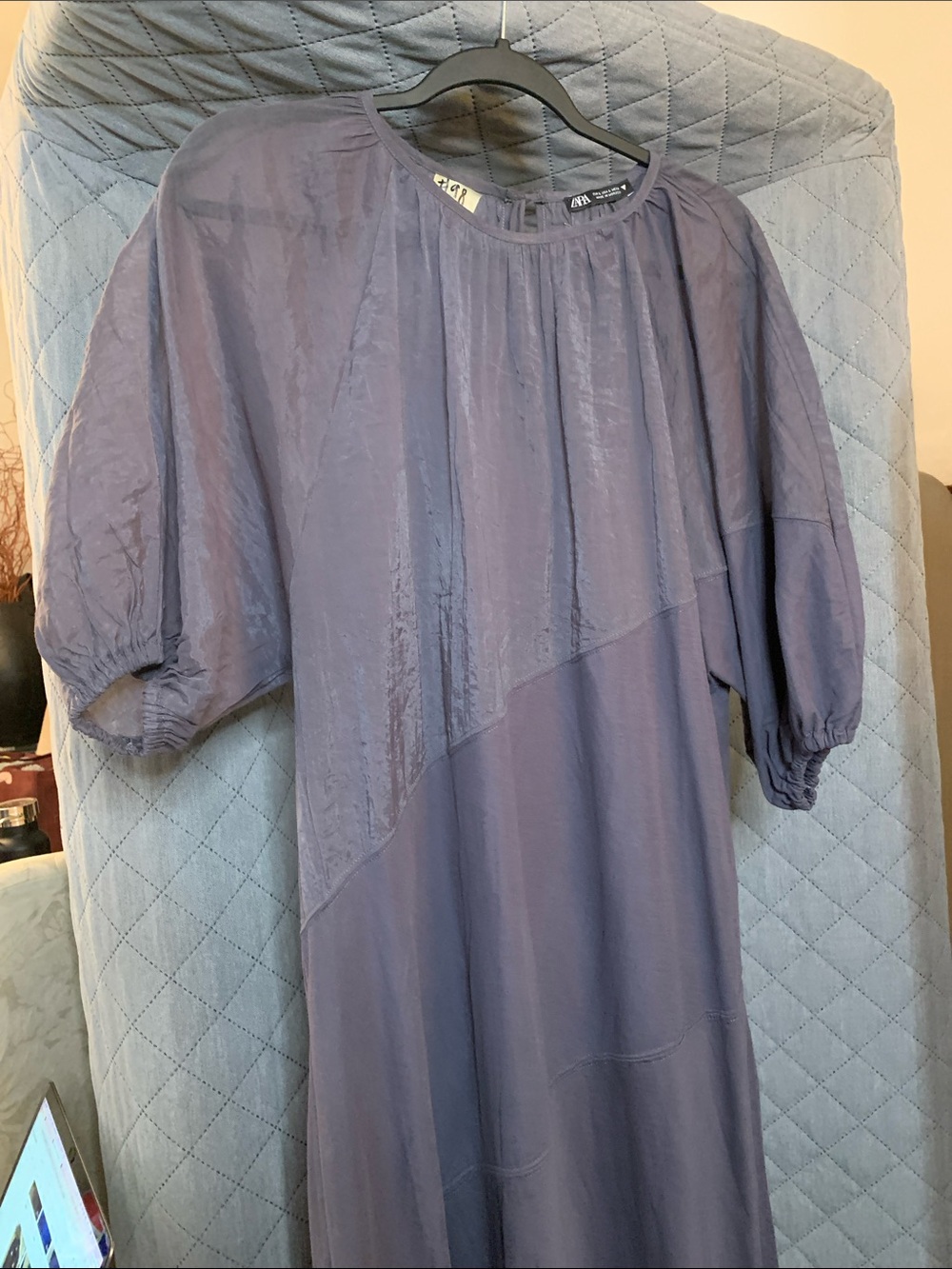 Zara Lavender-Purple Midi Dress with Puff Sleeves